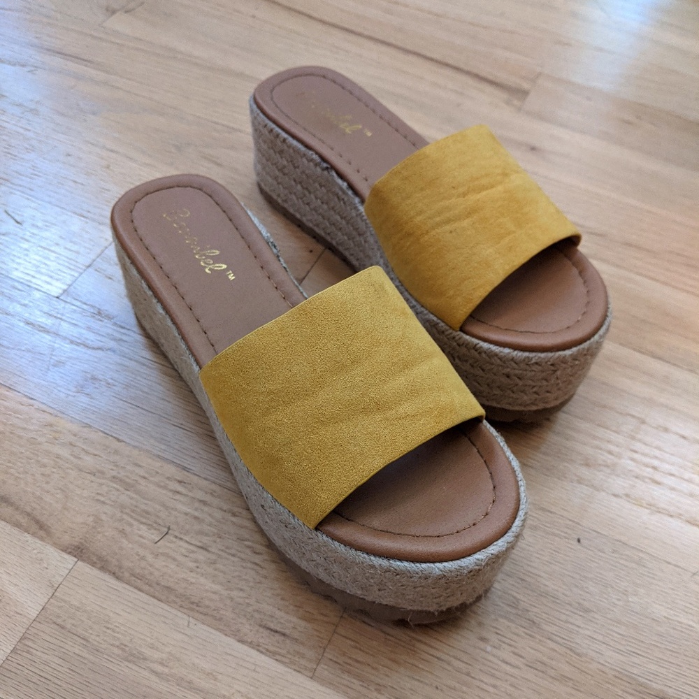 Bonnibel Mina Platform Espadrille Slide Mustard Yellow